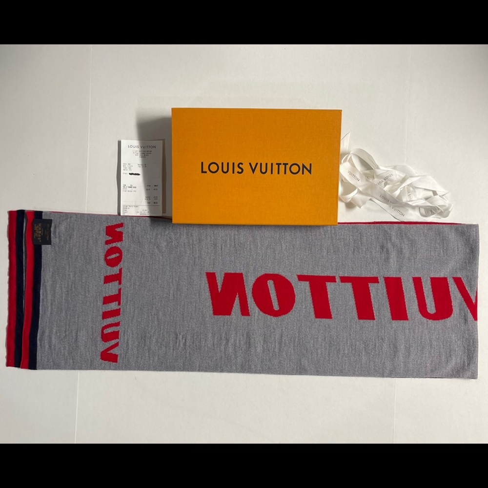 Louis Vuitton LV Scarf W/Receipt🧣🧾Red X Navy Blue X Grey (OPEN BOX NEVER WORN) - Picture 8 of 16